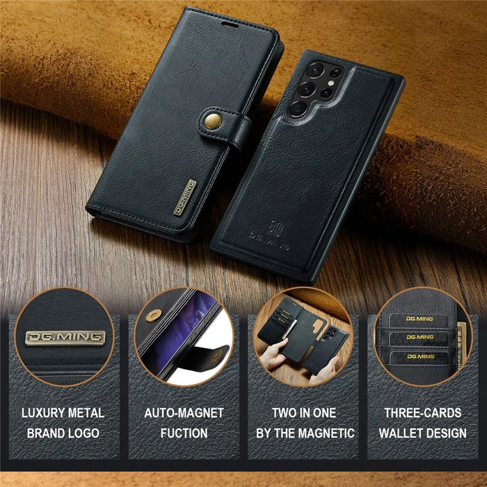 DG.MING for Samsung Galaxy S24 Ultra Case Detachable Split Leather Cover with Stand Wallet - Black - 4