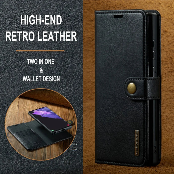 DG.MING for Samsung Galaxy S24 Ultra Case Detachable Split Leather Cover with Stand Wallet - Black - 5