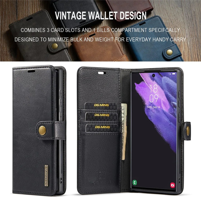 DG.MING for Samsung Galaxy S24 Ultra Case Detachable Split Leather Cover with Stand Wallet - Black - 6