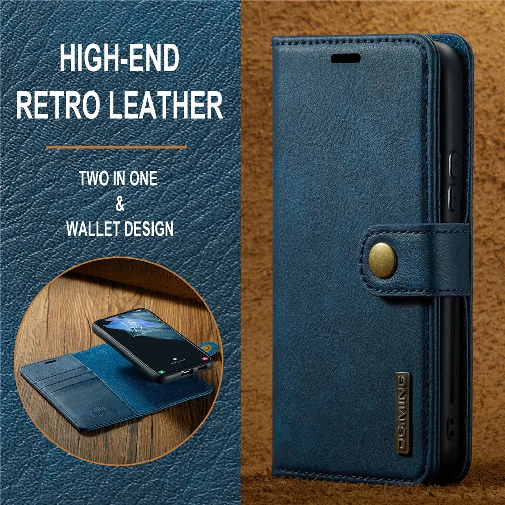 DG.MING for Samsung Galaxy S24 Case Detachable 2-in-1 Split Leather Phone Cover - Blue - 5