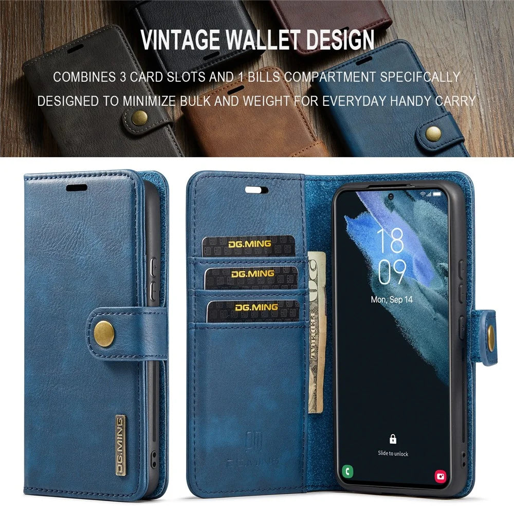 DG.MING for Samsung Galaxy S24 Case Detachable 2-in-1 Split Leather Phone Cover - Blue - 6