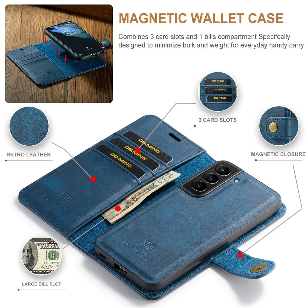 DG.MING for Samsung Galaxy S24 Case Detachable 2-in-1 Split Leather Phone Cover - Blue - 7