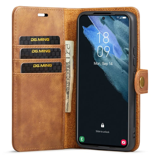 DG.MING for Samsung Galaxy S24+ Case Split Leather Wallet Detachable Phone Cover - Brown - 2