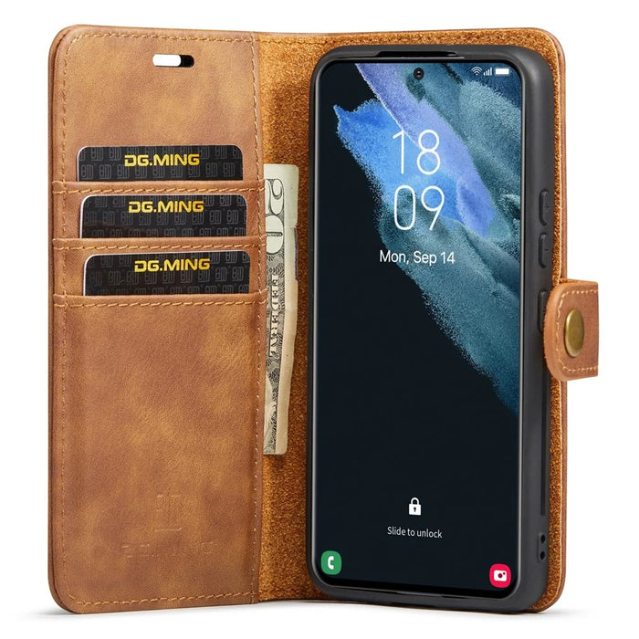 DG.MING for Samsung Galaxy S24+ Case Split Leather Wallet Detachable Phone Cover - Brown - 2