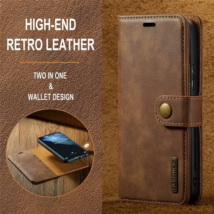 DG.MING for Samsung Galaxy S24+ Case Split Leather Wallet Detachable Phone Cover - Brown - 5