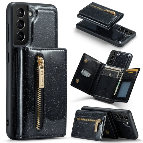 DG.MING M3 Series For Samsung Galaxy S24+ Case Glittery Kickstand Cover with Detachable Wallet - Black - 1