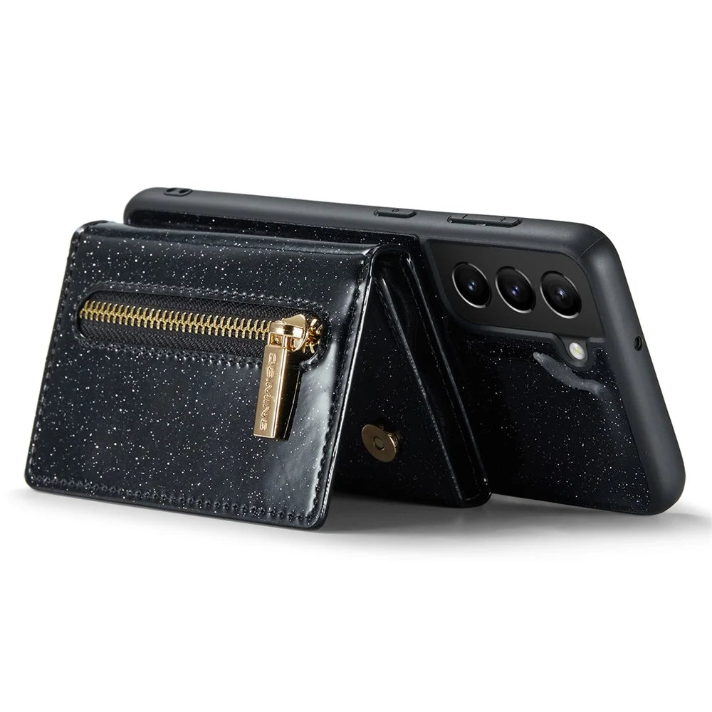 DG.MING M3 Series For Samsung Galaxy S24+ Case Glittery Kickstand Cover with Detachable Wallet - Black - 2