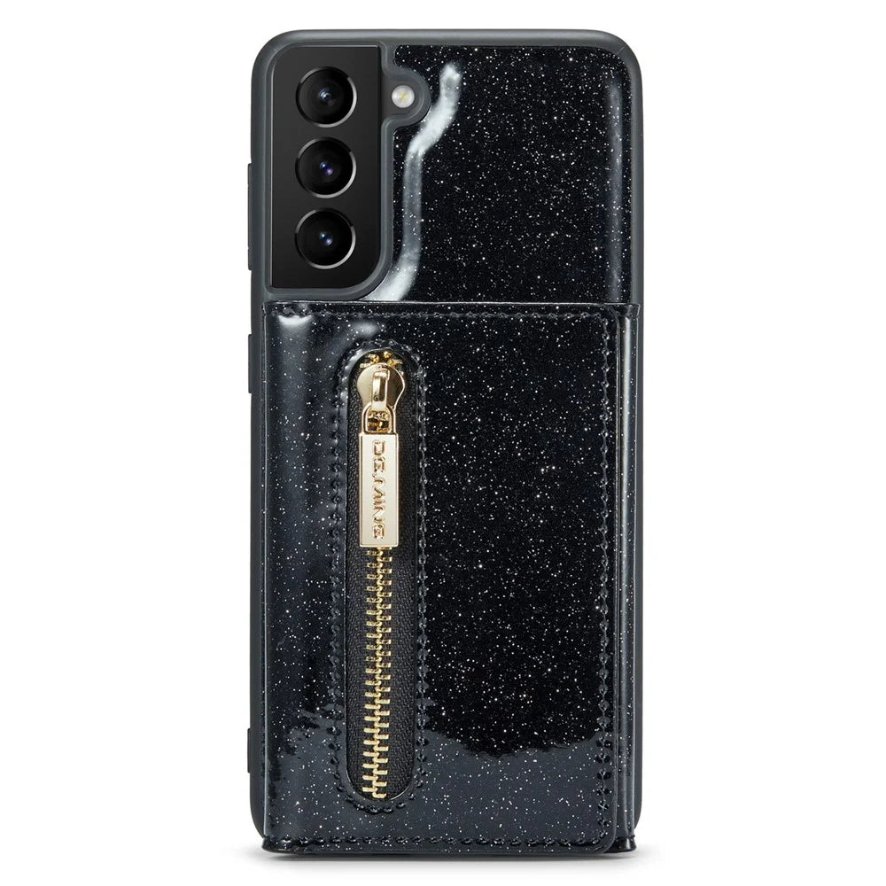 DG.MING M3 Series For Samsung Galaxy S24+ Case Glittery Kickstand Cover with Detachable Wallet - Black - 5