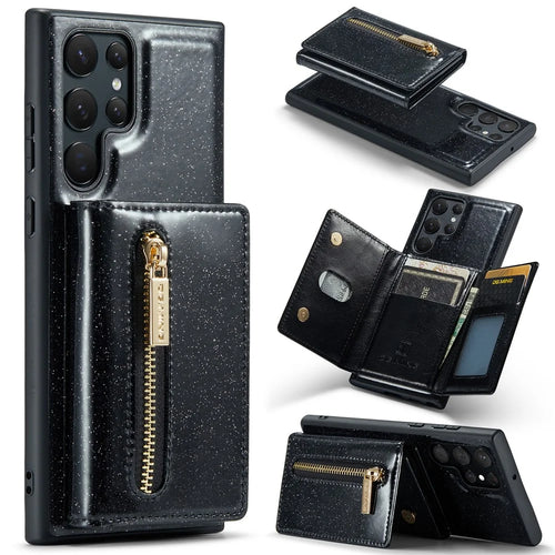DG.MING M3 Series For Samsung Galaxy S24 Ultra Case Detachable Wallet Phone Kickstand Cover - Black - 1
