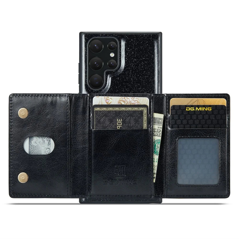 DG.MING M3 Series For Samsung Galaxy S24 Ultra Case Detachable Wallet Phone Kickstand Cover - Black - 4