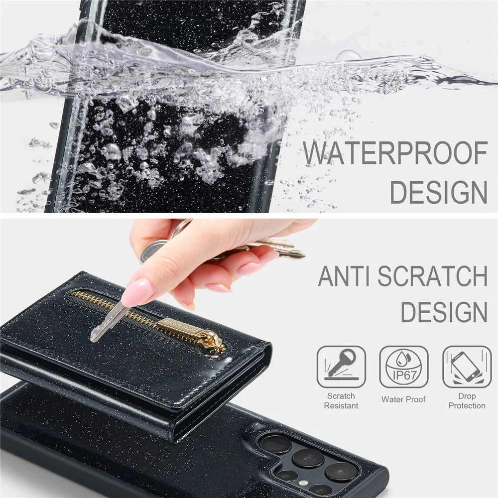 DG.MING M3 Series For Samsung Galaxy S24 Ultra Case Detachable Wallet Phone Kickstand Cover - Black - 6