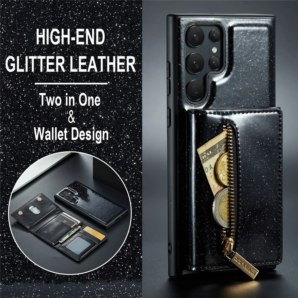 DG.MING M3 Series For Samsung Galaxy S24 Ultra Case Detachable Wallet Phone Kickstand Cover - Black - 7