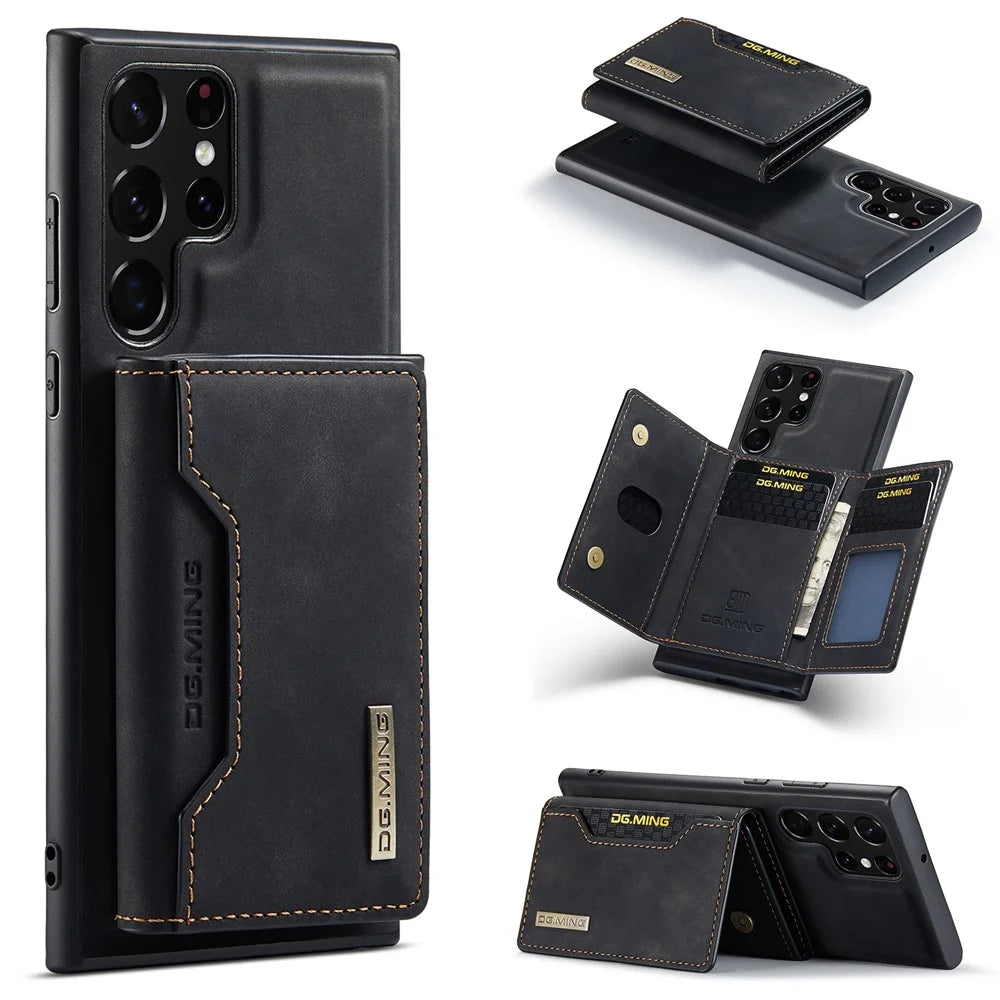 DG.MING M2 Series for Samsung Galaxy S24 Ultra Case Kickstand Cover with Detachable Magnetic Wallet - Black - 1