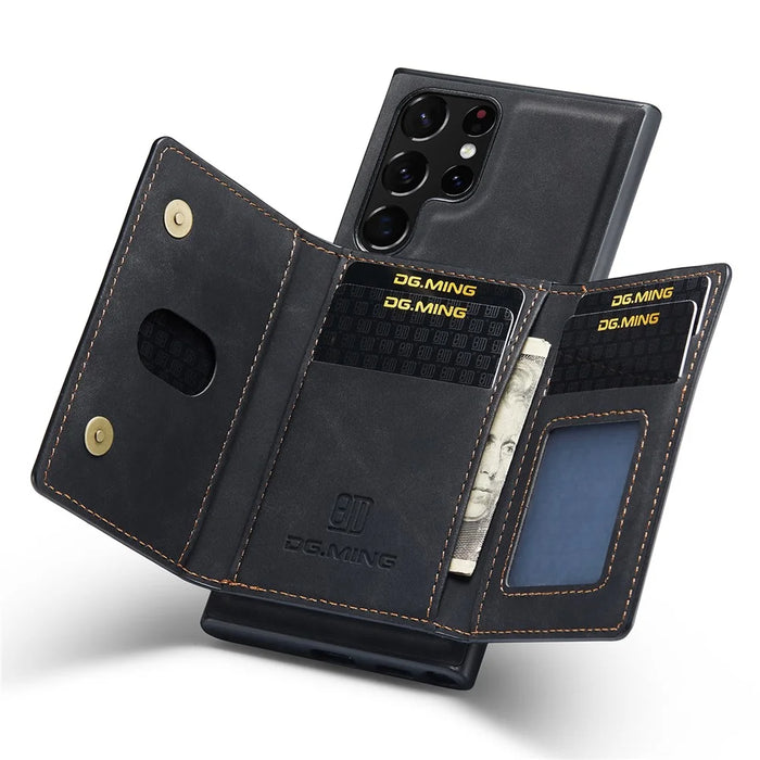 DG.MING M2 Series for Samsung Galaxy S24 Ultra Case Kickstand Cover with Detachable Magnetic Wallet - Black - 4