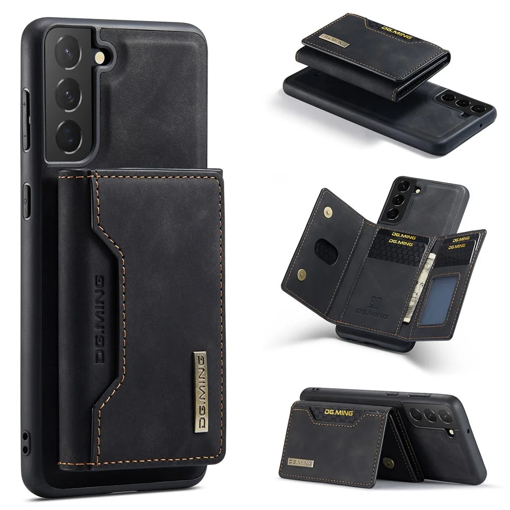 DG.MING M2 Series for Samsung Galaxy S24 Kickstand Case Wallet Detachable 2-in-1 Phone Cover - Black - 1