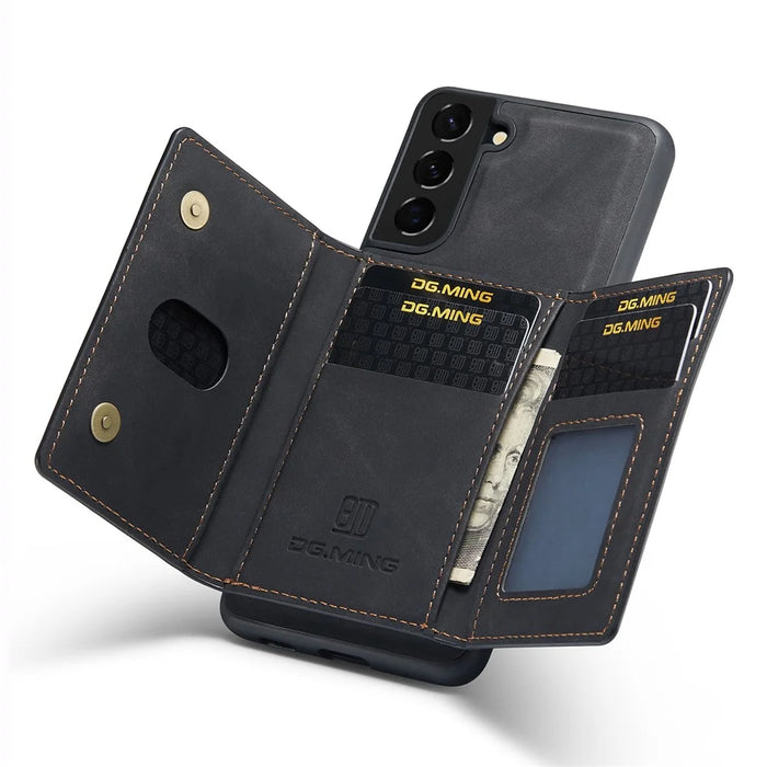 DG.MING M2 Series for Samsung Galaxy S24 Kickstand Case Wallet Detachable 2-in-1 Phone Cover - Black - 4