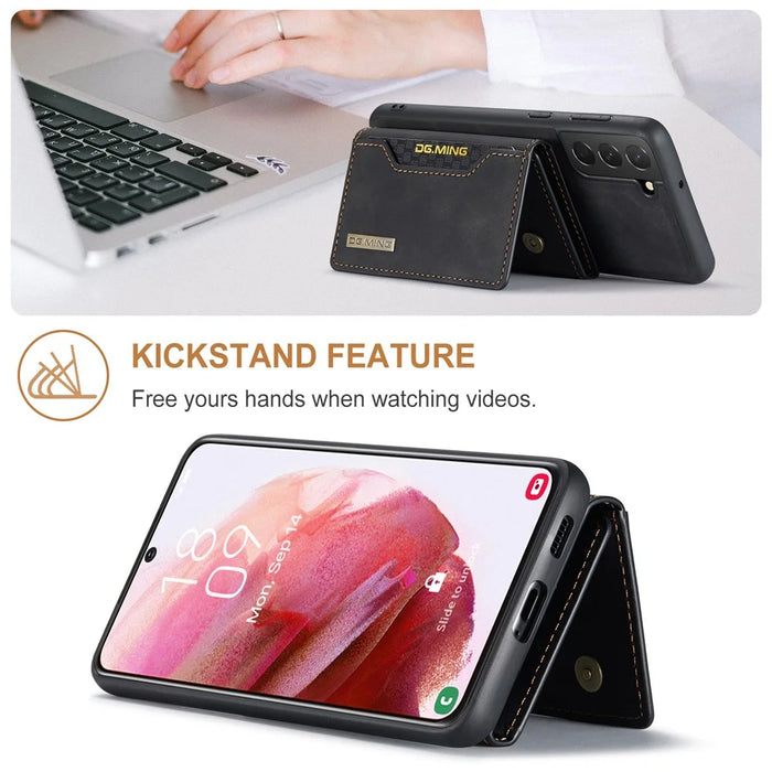 DG.MING M2 Series for Samsung Galaxy S24 Kickstand Case Wallet Detachable 2-in-1 Phone Cover - Black - 6