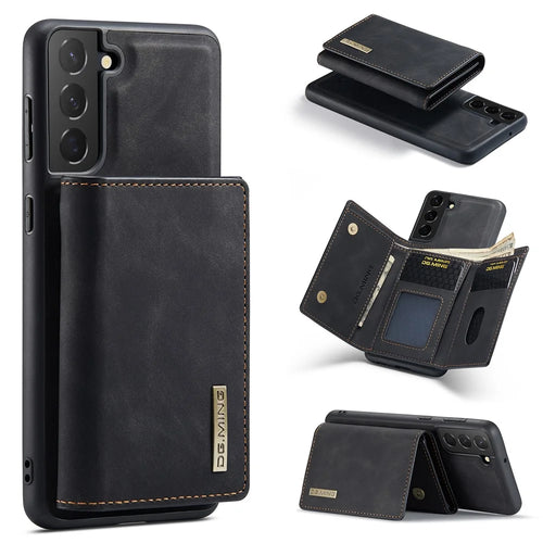 DG.MING M1 Series for Samsung Galaxy S24 Case Magnetic Wallet Kickstand Phone Cover - Black - 1