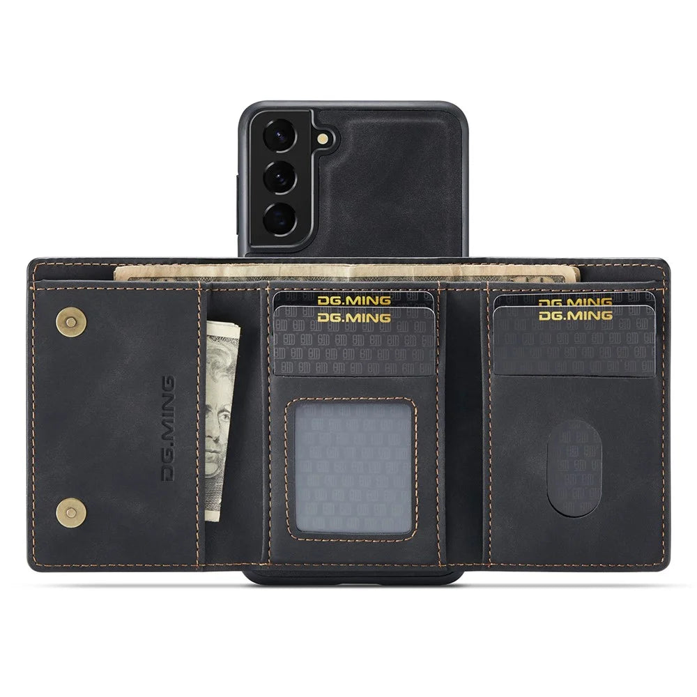 DG.MING M1 Series for Samsung Galaxy S24 Case Magnetic Wallet Kickstand Phone Cover - Black - 4