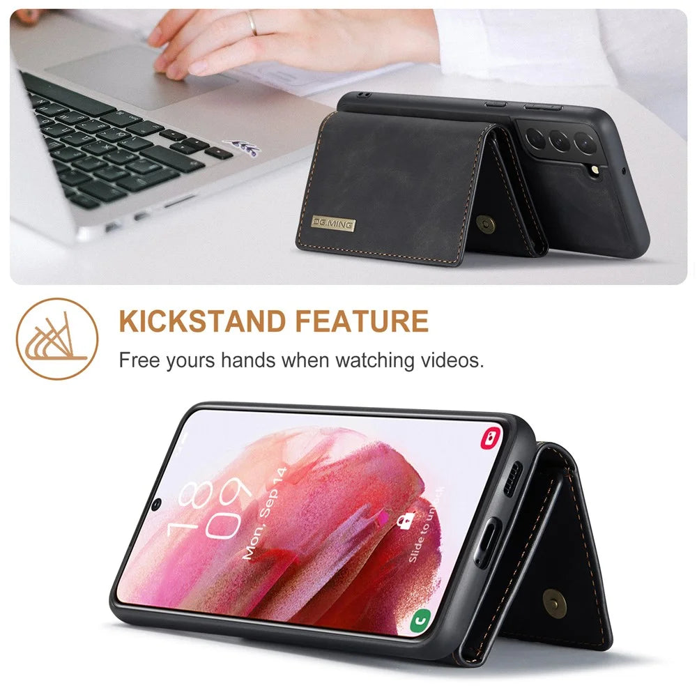 DG.MING M1 Series for Samsung Galaxy S24 Case Magnetic Wallet Kickstand Phone Cover - Black - 6