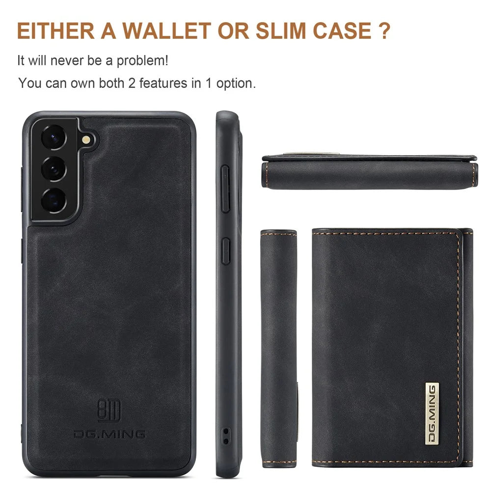 DG.MING M1 Series for Samsung Galaxy S24 Case Magnetic Wallet Kickstand Phone Cover - Black - 7