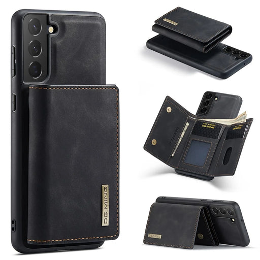 DG.MING M1 Series for Samsung Galaxy S24+ Case Magnetic Wallet Leather Coated PC+TPU Cover - Black - 1
