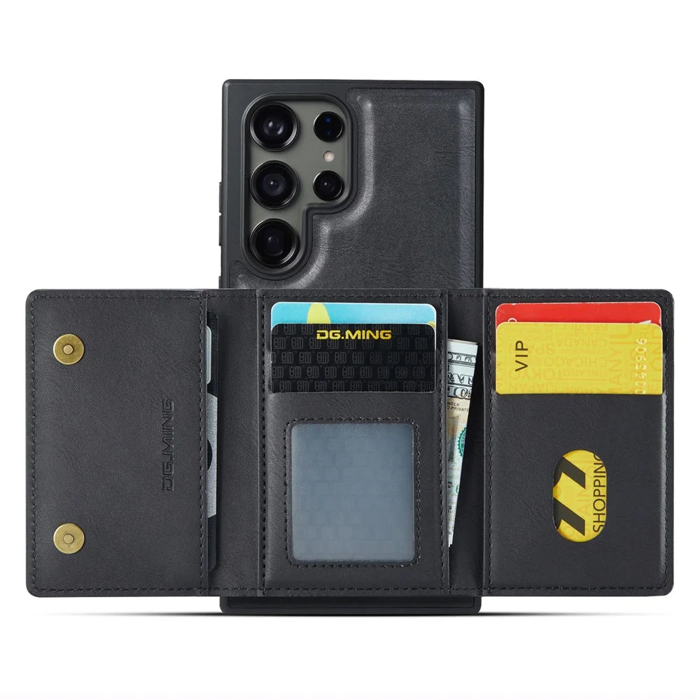 DG.MING M5 Series For Samsung Galaxy S23 Ultra Case Magnetic Zipper Wallet Phone Cover - Black - 4