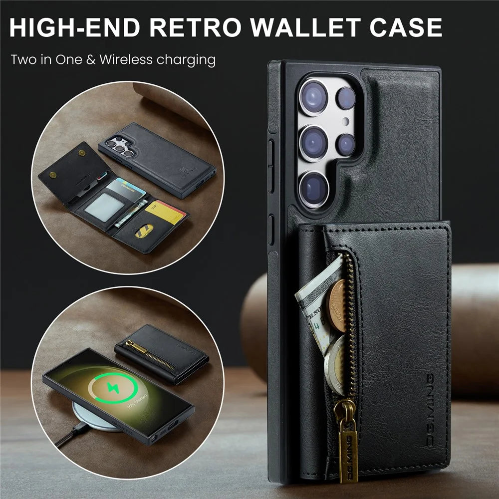 DG.MING M5 Series For Samsung Galaxy S23 Ultra Case Magnetic Zipper Wallet Phone Cover - Black - 6