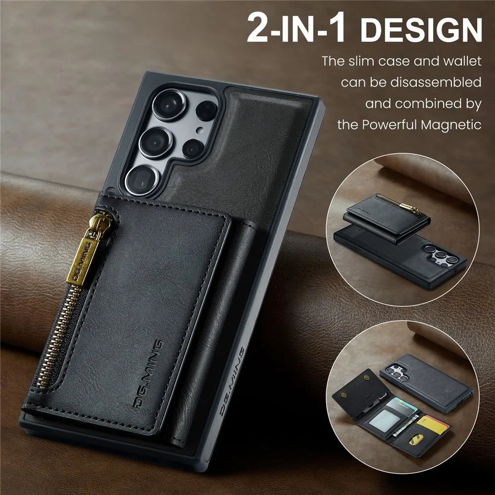 DG.MING M5 Series For Samsung Galaxy S23 Ultra Case Magnetic Zipper Wallet Phone Cover - Black - 7