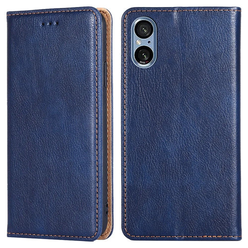 Shockproof Phone Cover for Sony Xperia 5 V Case Stand Wallet PU Leather Magnetic Cell Phone Shell - Blue - 1