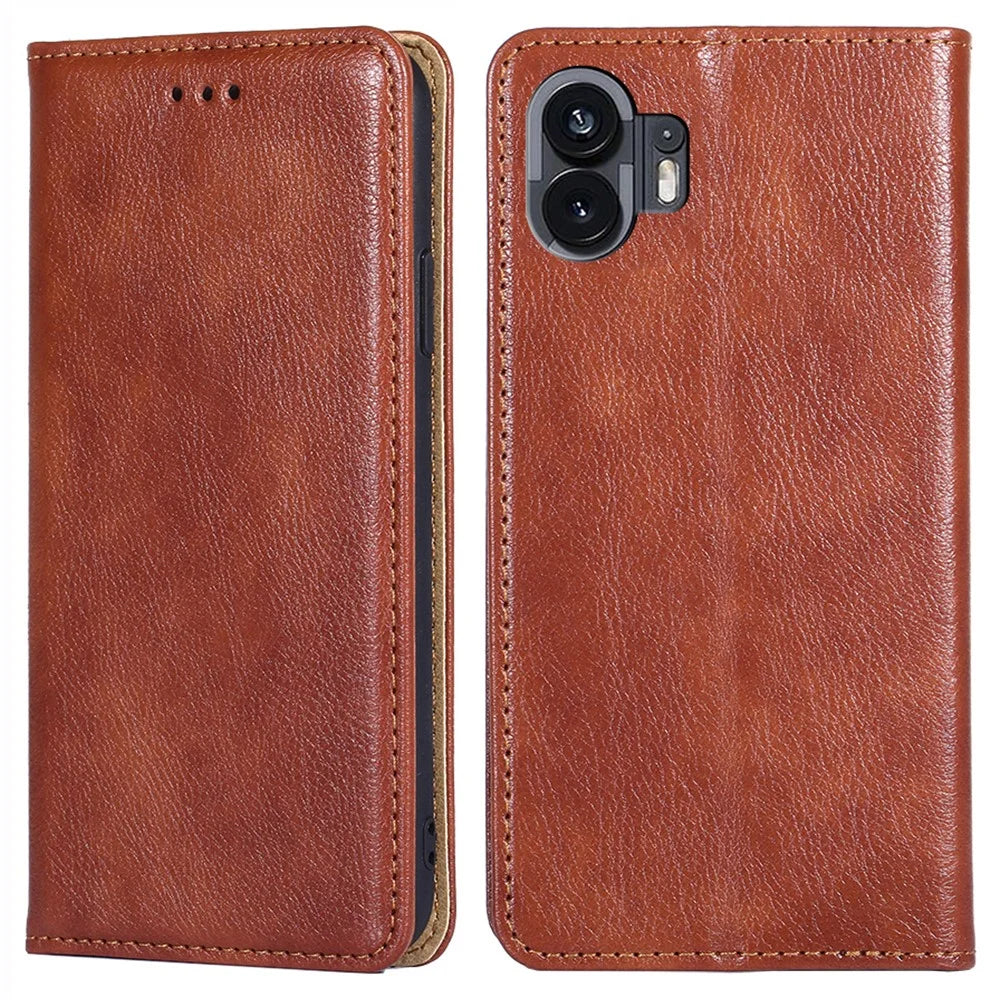 Anti-scratch Shell for Nothing Phone (2) Case Shockproof Stand PU Leather Phone Cover Wallet - Brown - 1