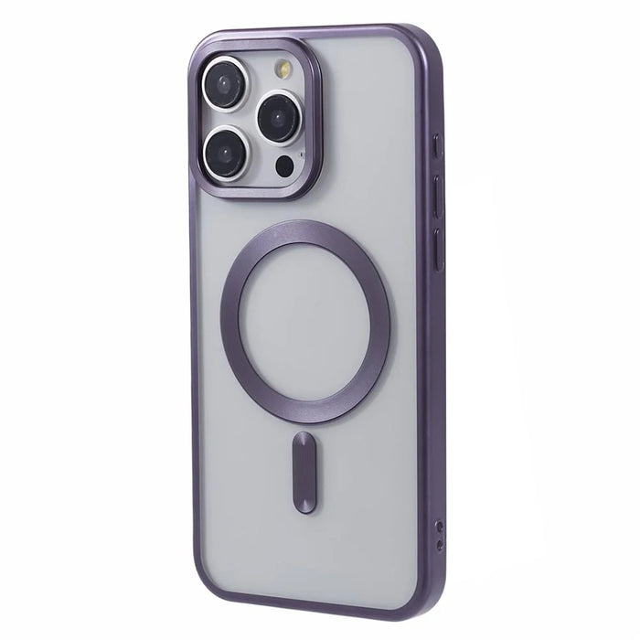 For iPhone 15 Pro Magnetic Case Matte Electroplating TPU Phone Back Shell Compatible with MagSafe - Dark Purple - 1