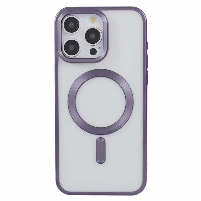 For iPhone 15 Pro Magnetic Case Matte Electroplating TPU Phone Back Shell Compatible with MagSafe - Dark Purple - 3