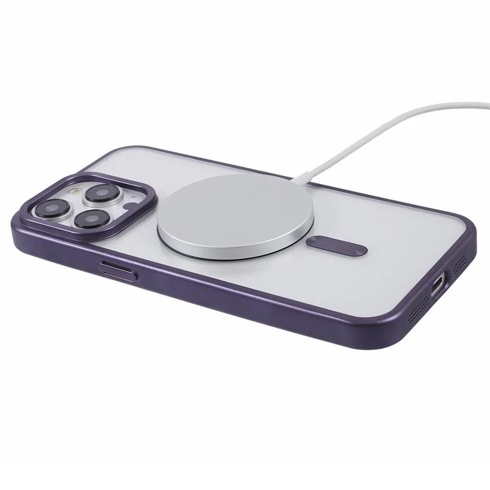 For iPhone 14 Pro Max Magnetic Case Compatible with MagSafe Electroplating TPU Cover - Dark Purple - 4