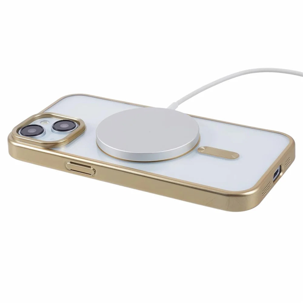 For iPhone 14 Plus Case Electroplating Matte Magnetic TPU Cover Compatible with MagSafe - Yellow - 4