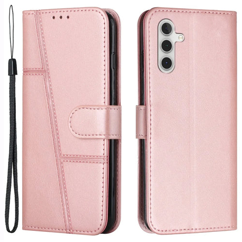 For Samsung Galaxy S25 / S24 Case PU Leather Wallet Calf Texture Shockproof Phone Cover - Rose Gold - 1
