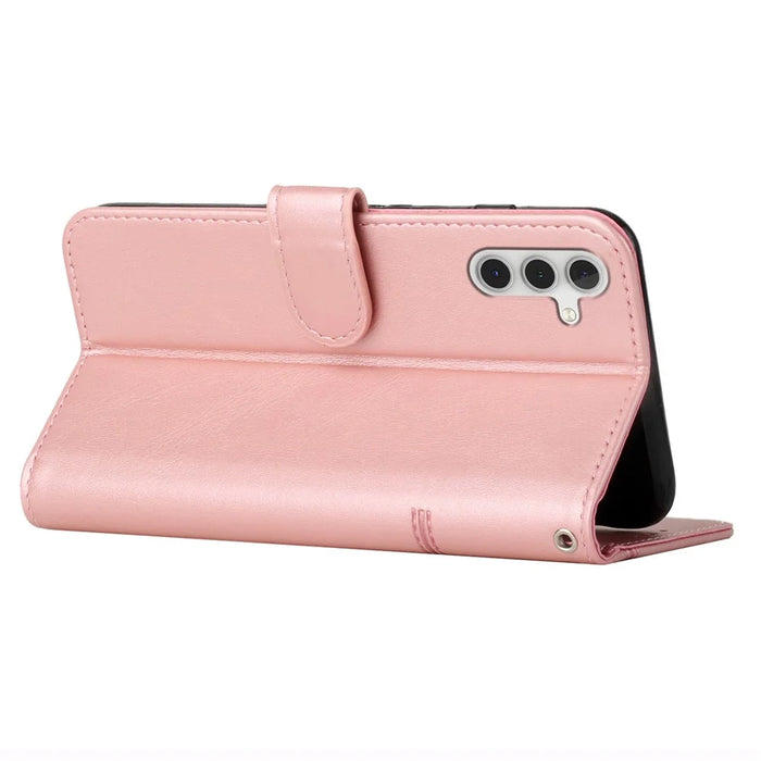 For Samsung Galaxy S25 / S24 Case PU Leather Wallet Calf Texture Shockproof Phone Cover - Rose Gold - 3