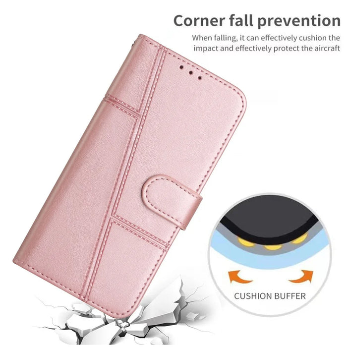 For Samsung Galaxy S25 / S24 Case PU Leather Wallet Calf Texture Shockproof Phone Cover - Rose Gold - 7
