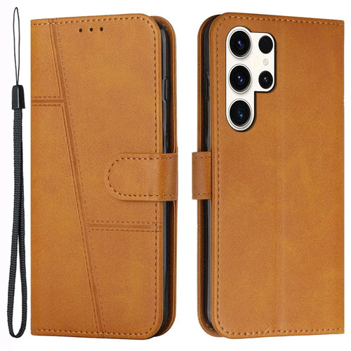 For Samsung Galaxy S24 Ultra Cell Phone Case Shockproof Leather Stand Cover with Wallet - Yellow - 1