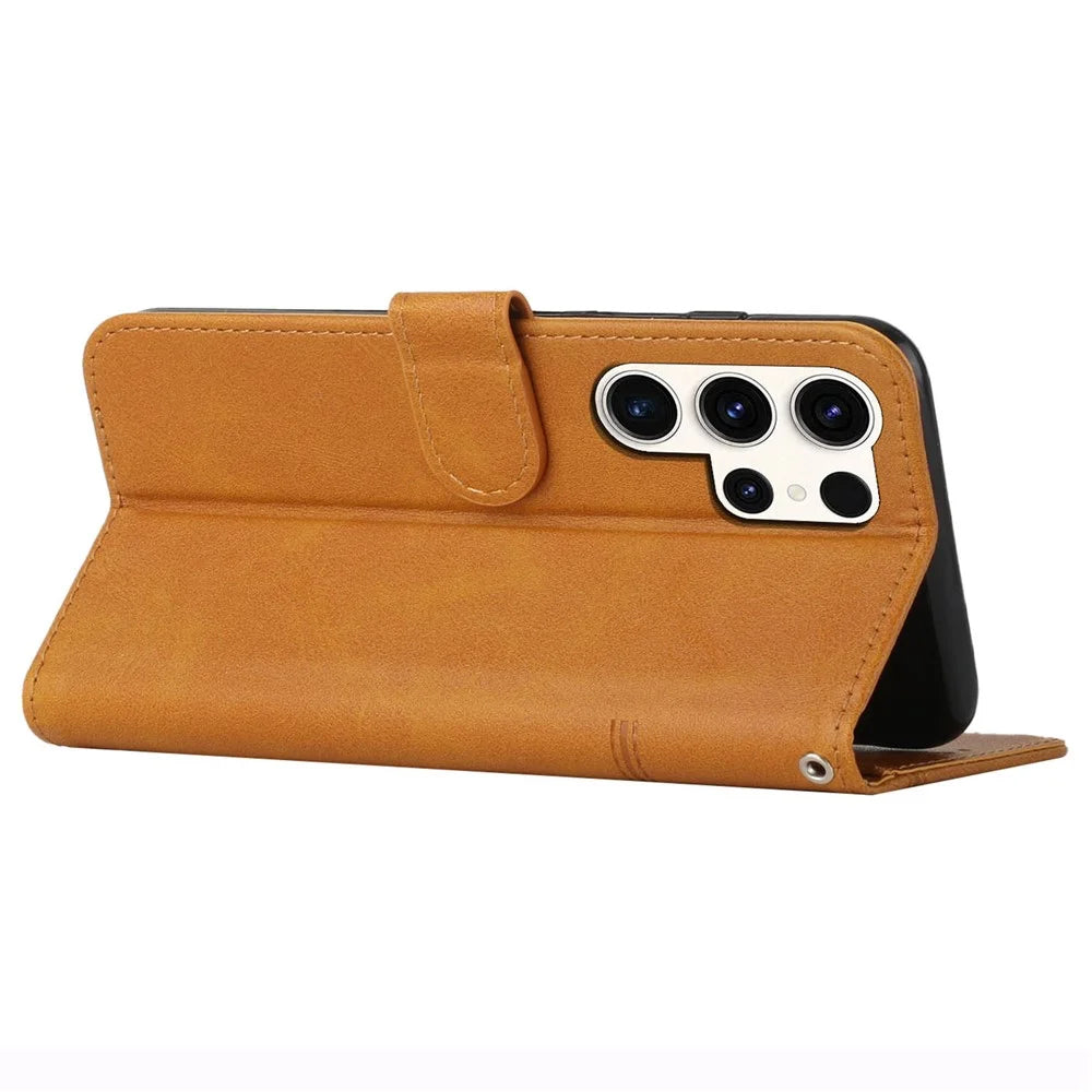 For Samsung Galaxy S24 Ultra Cell Phone Case Shockproof Leather Stand Cover with Wallet - Yellow - 3