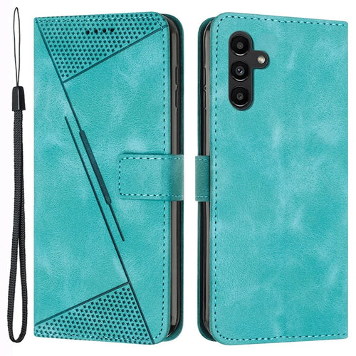 For Samsung Galaxy S25 / S24 Case Triangle Imprinted PU Leather+TPU Phone Stand Cover - Green - 1