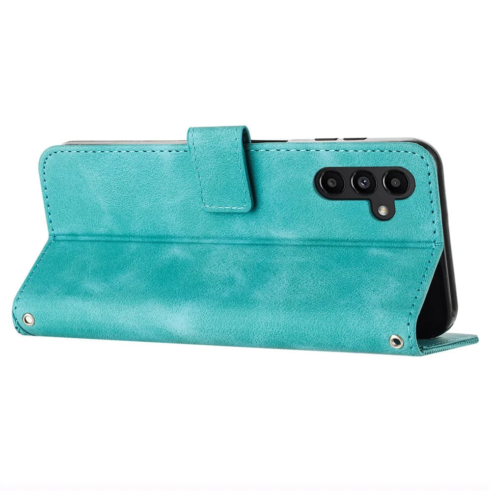 For Samsung Galaxy S25 / S24 Case Triangle Imprinted PU Leather+TPU Phone Stand Cover - Green - 2