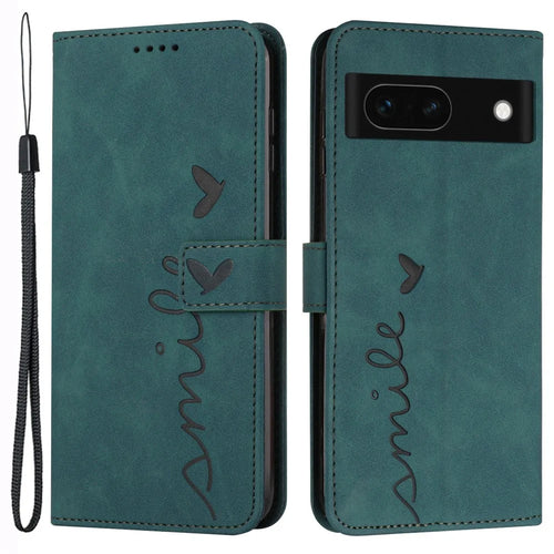 For Google Pixel 8a Cell Phone Case Skin-touch Wallet Imprinted Leather Cover - Green - 1