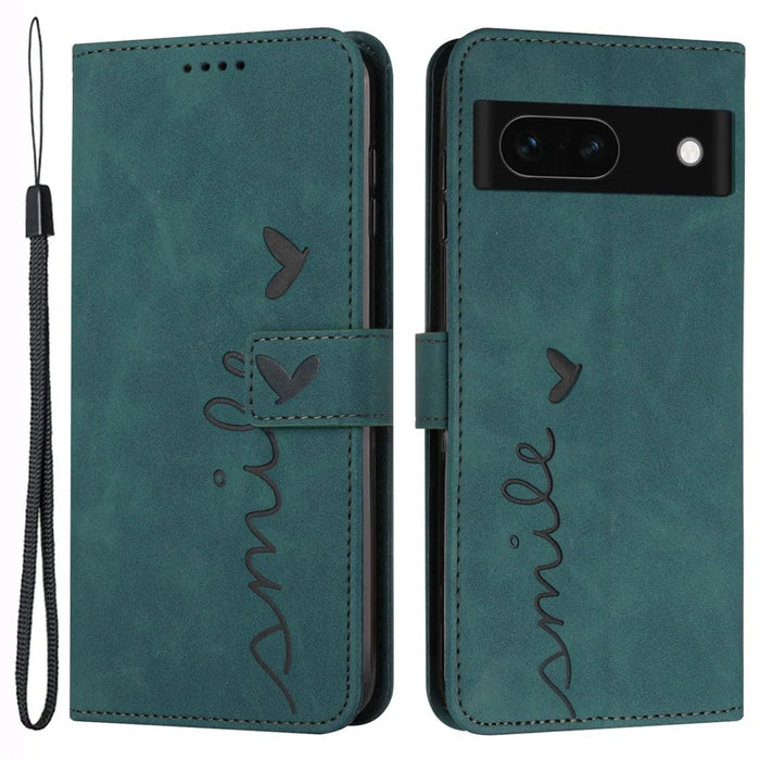 For Google Pixel 8a Cell Phone Case Skin-touch Wallet Imprinted Leather Cover - Green - 1
