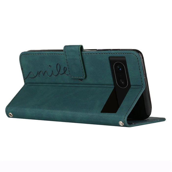 For Google Pixel 8a Cell Phone Case Skin-touch Wallet Imprinted Leather Cover - Green - 3
