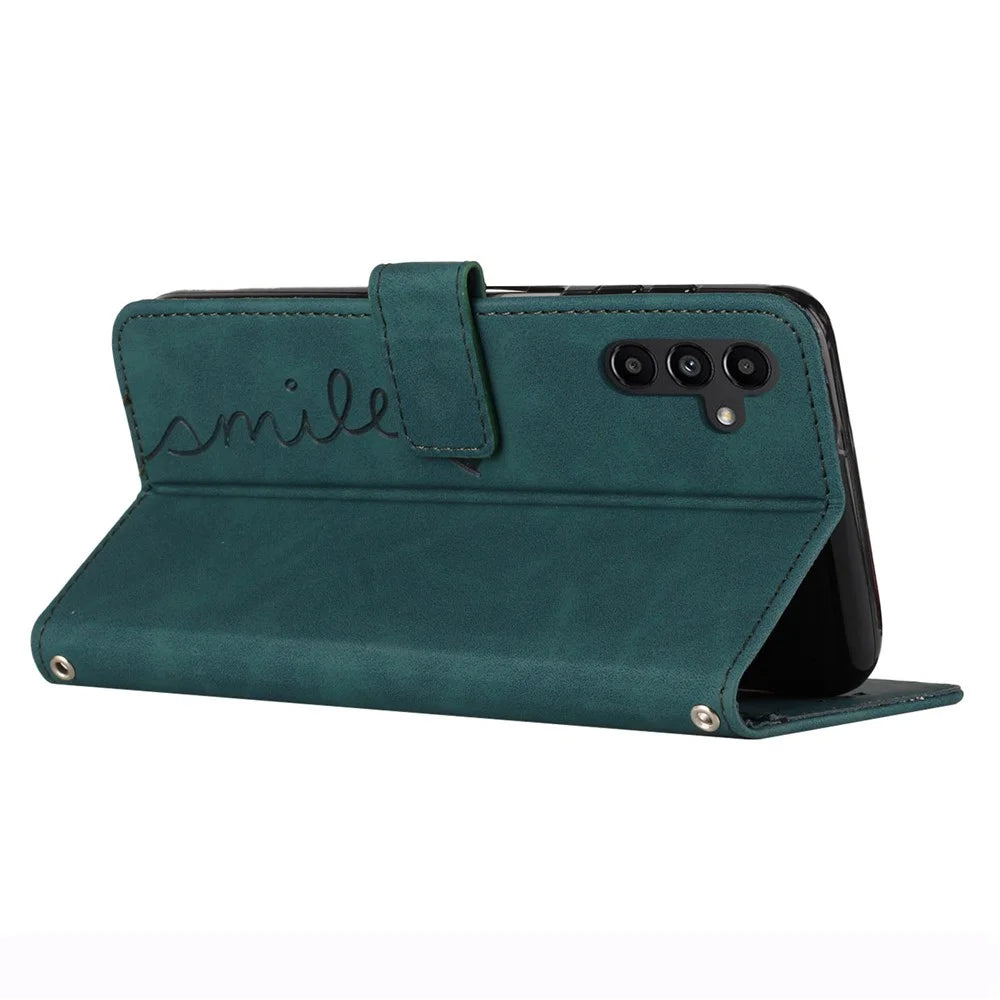 For Samsung Galaxy S25 / S24 Cover Skin-Touch Stand Wallet Leather Cell Phone Case - Green - 3