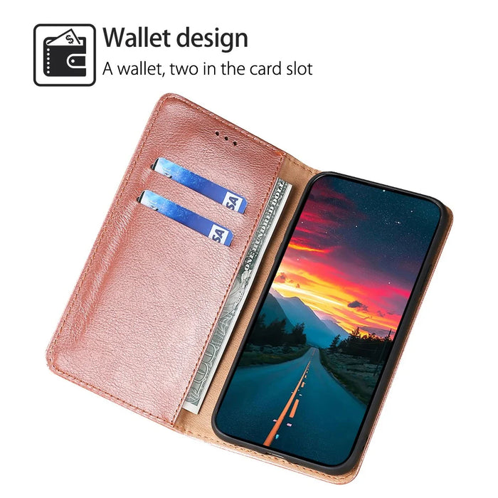 For Samsung Galaxy A05 4G Cover Magnetic Auto-closing Leather Cell Phone Case with Wallet - Rose Gold - 2