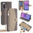 For Sony Xperia 10 V Case Zipper Pocket Leather Cover with Makeup Mirror - Grey - 1
