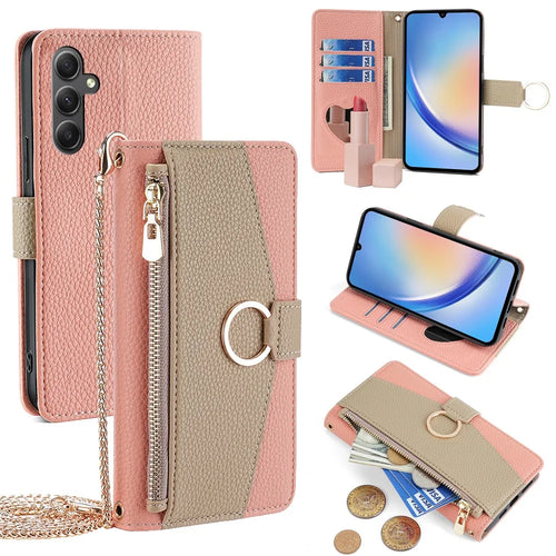 For Samsung Galaxy A34 5G Crossbody Phone Bag Wallet Stand Phone Cover - Pink - 1