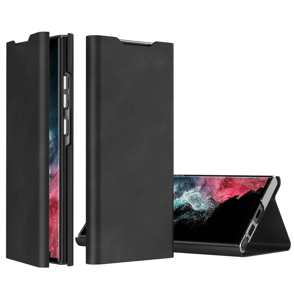 For Samsung Galaxy S24 Phone Case Nappa Texture PU Leather+PC Card Holder Cover - Black - 2